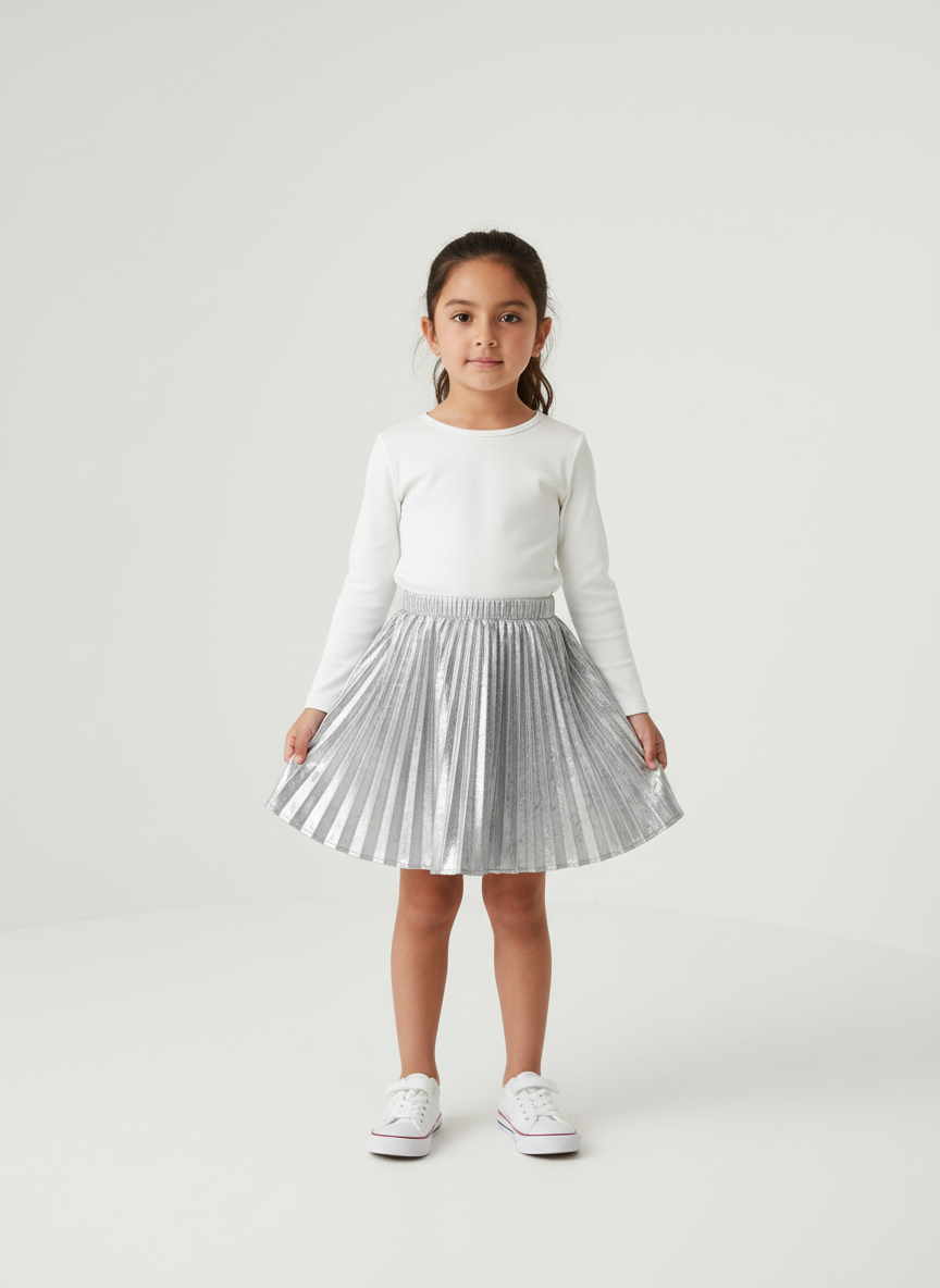Aura Metallic Pleated Skirt