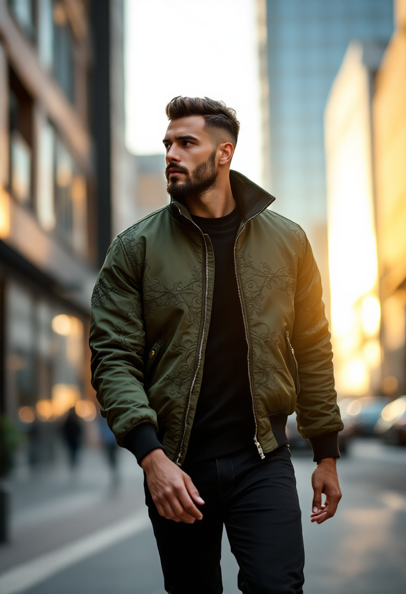 Olive Embroidered Bomber Jacket