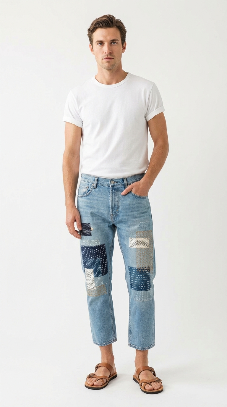 The Vintage Repaired Cropped Denim