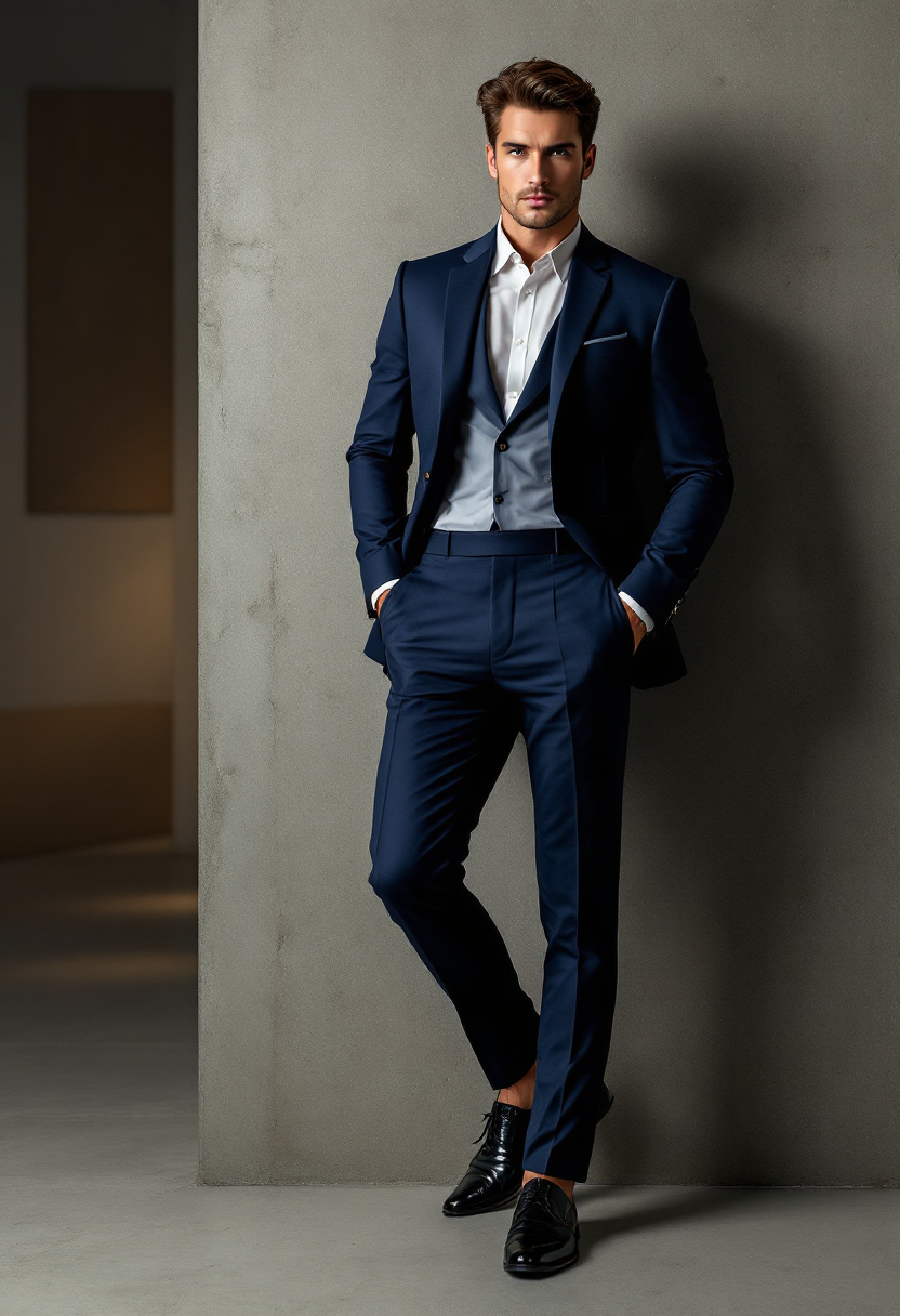 Navy Modern Slim Suit Trousers