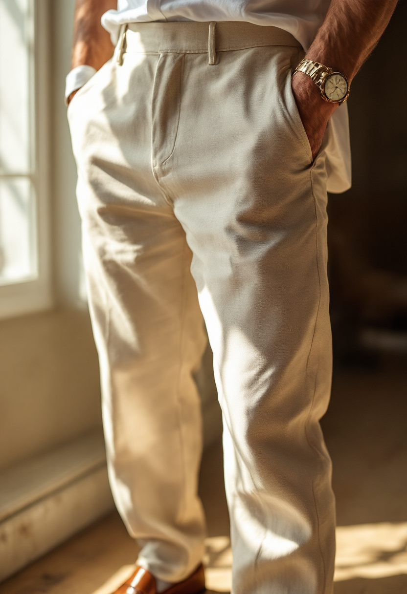 Beige Cotton Chino Pants