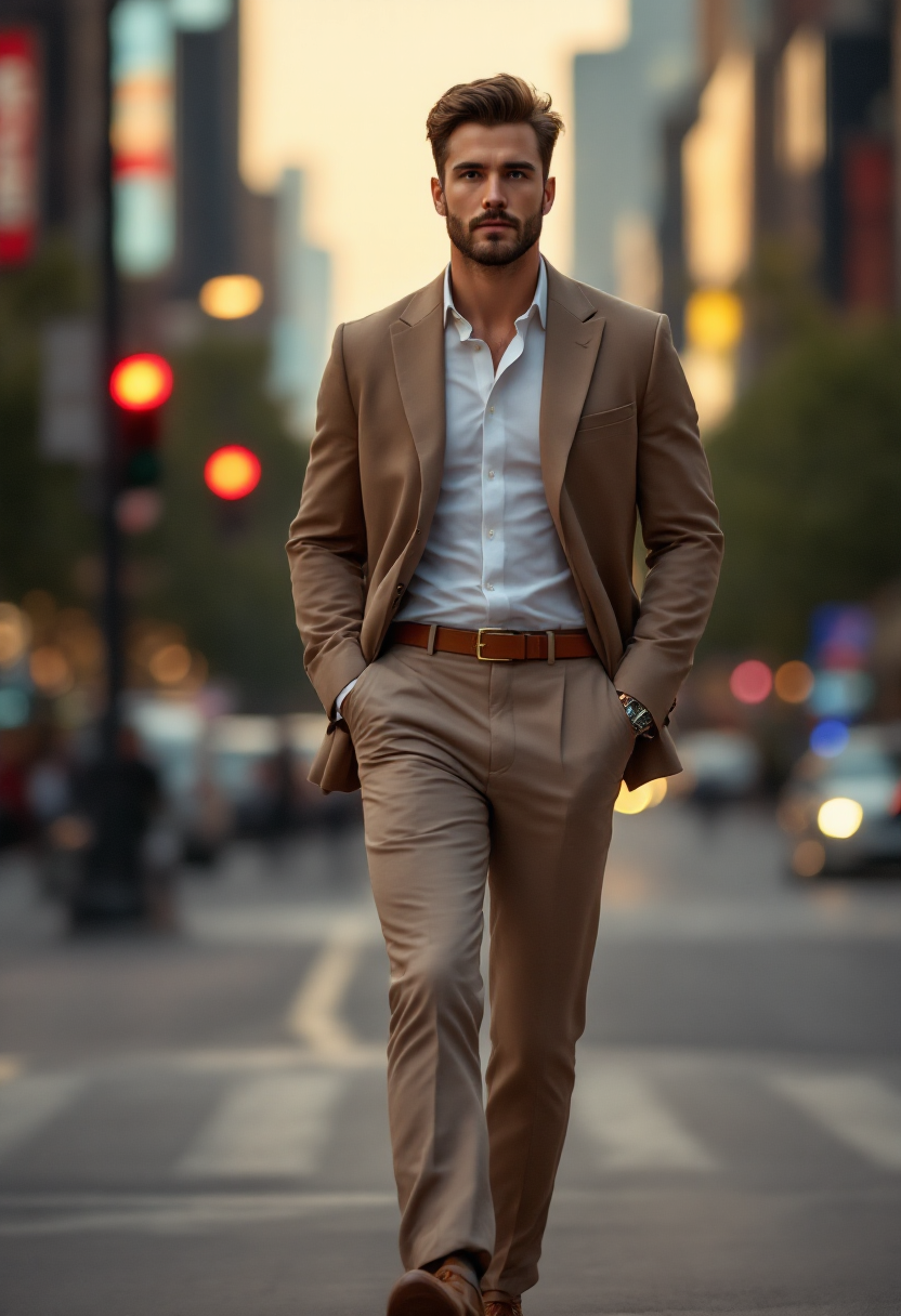 Sandstone Suit Pants with Notch Detail