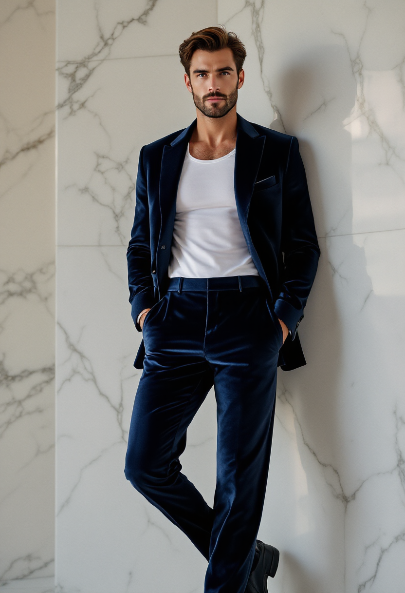 Navy Velvet Trousers