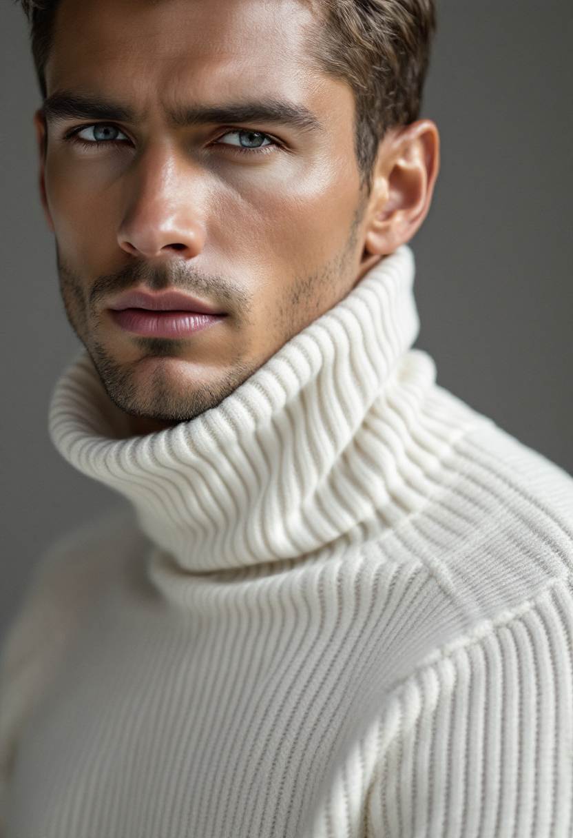 Ribbed Ivory Wool Turtleneck