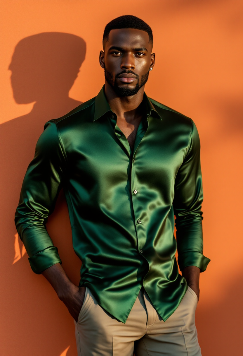 Emerald Satin Dress Shirt