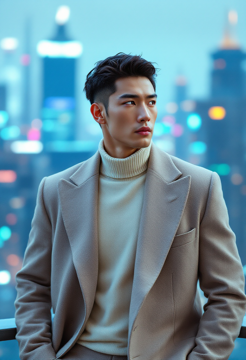 Beige Wool Blend Turtleneck