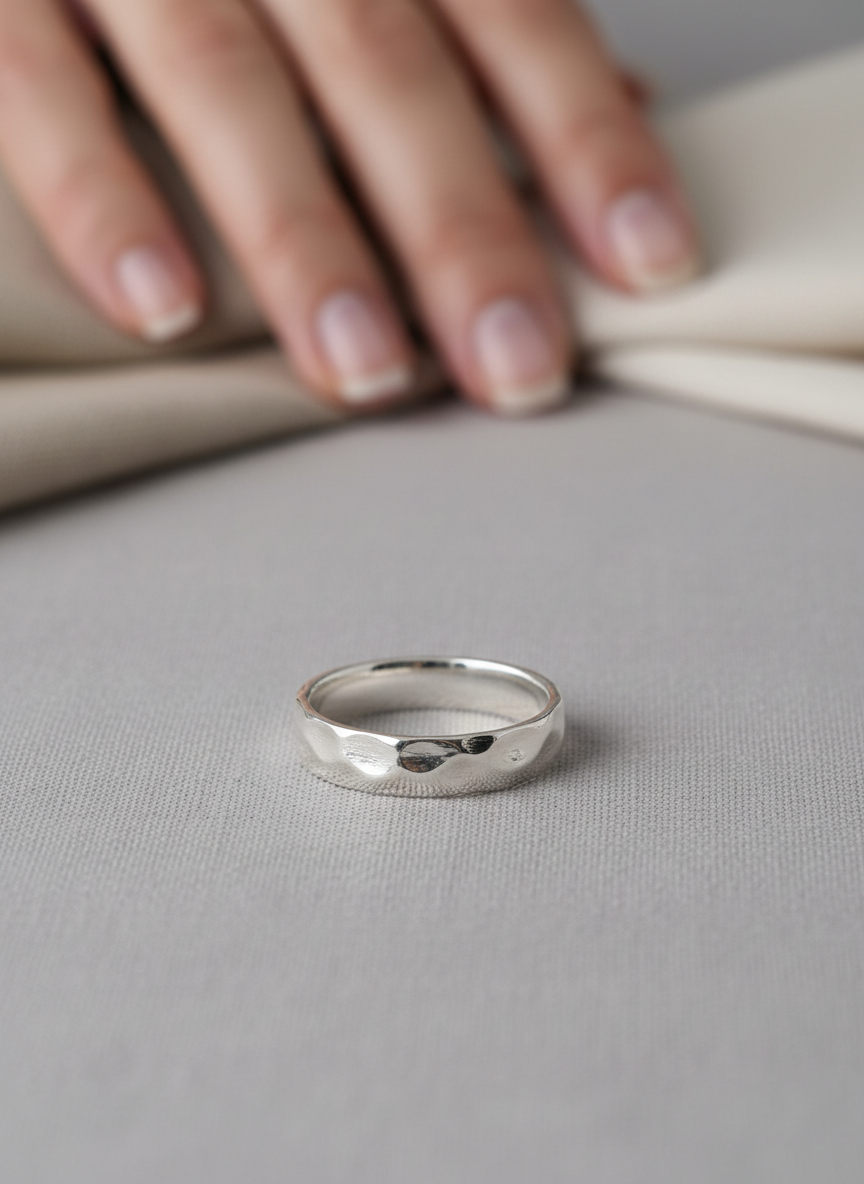 Solstice Hammered Silver Ring
