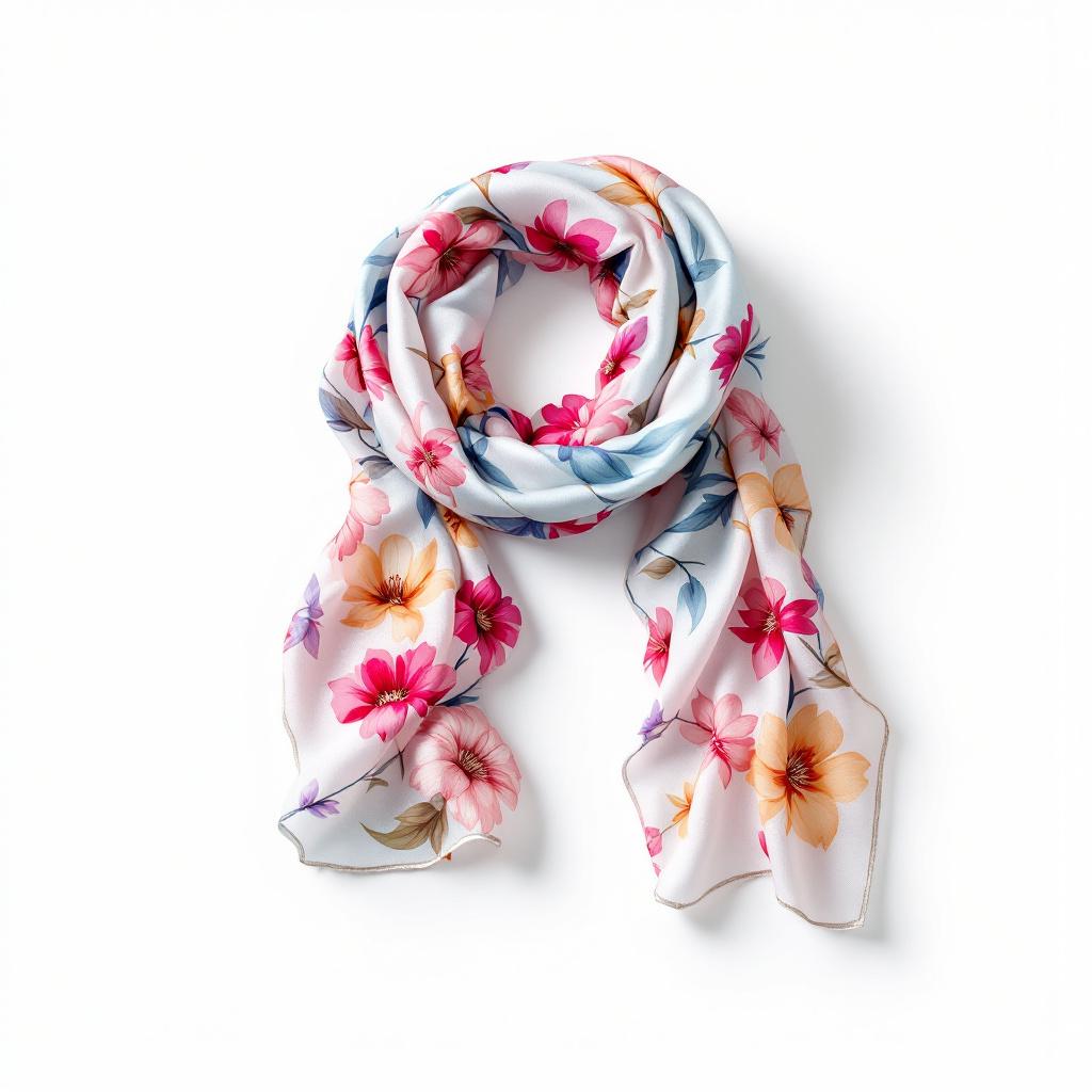 Floral Print White Chiffon Scarf