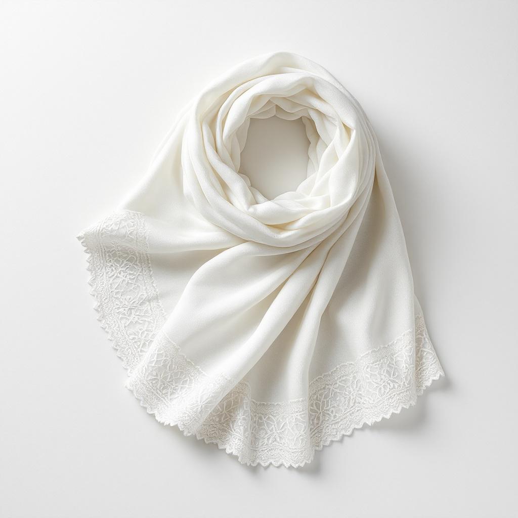 Ivory Embroidered Lace Edge Scarf