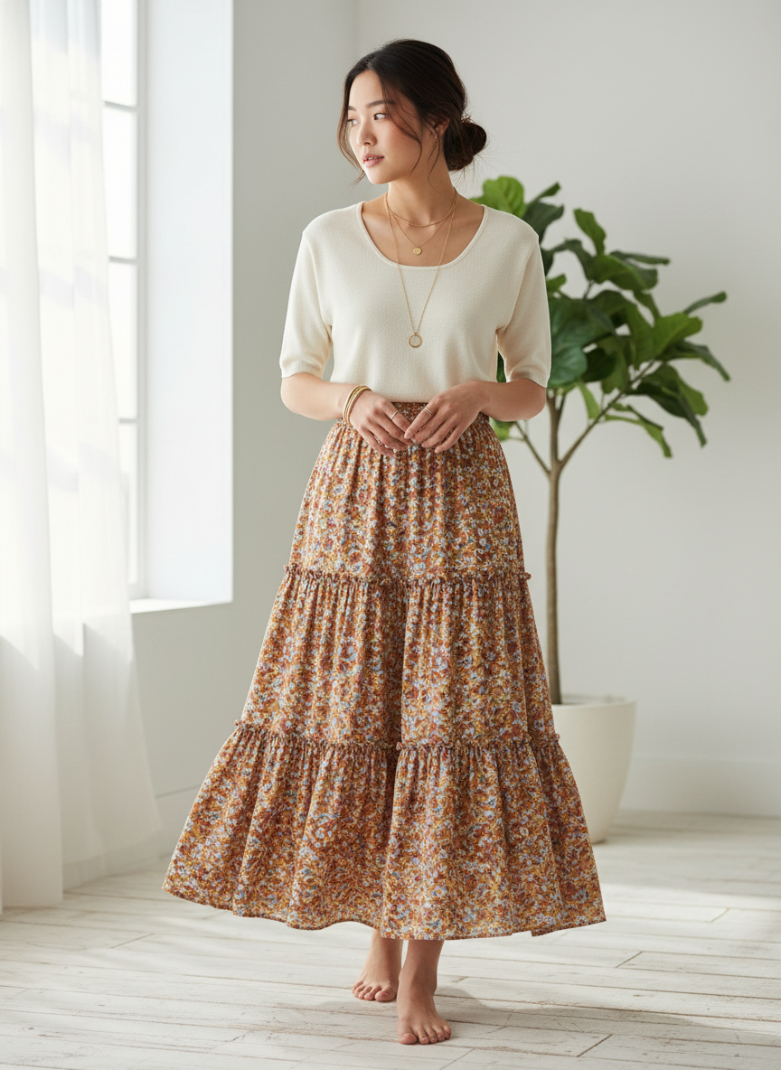 Aura Tiered Boho Maxi Skirt