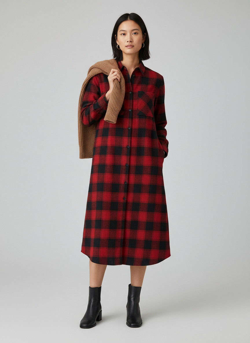 Solstice Plaid Flannel Shirt Dress