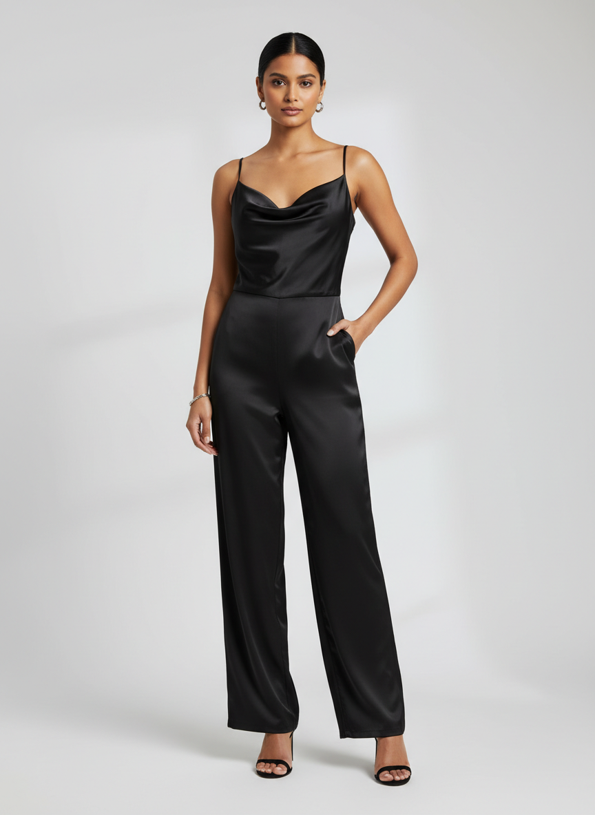Aura Satin Cowl Neck Jumpsuit