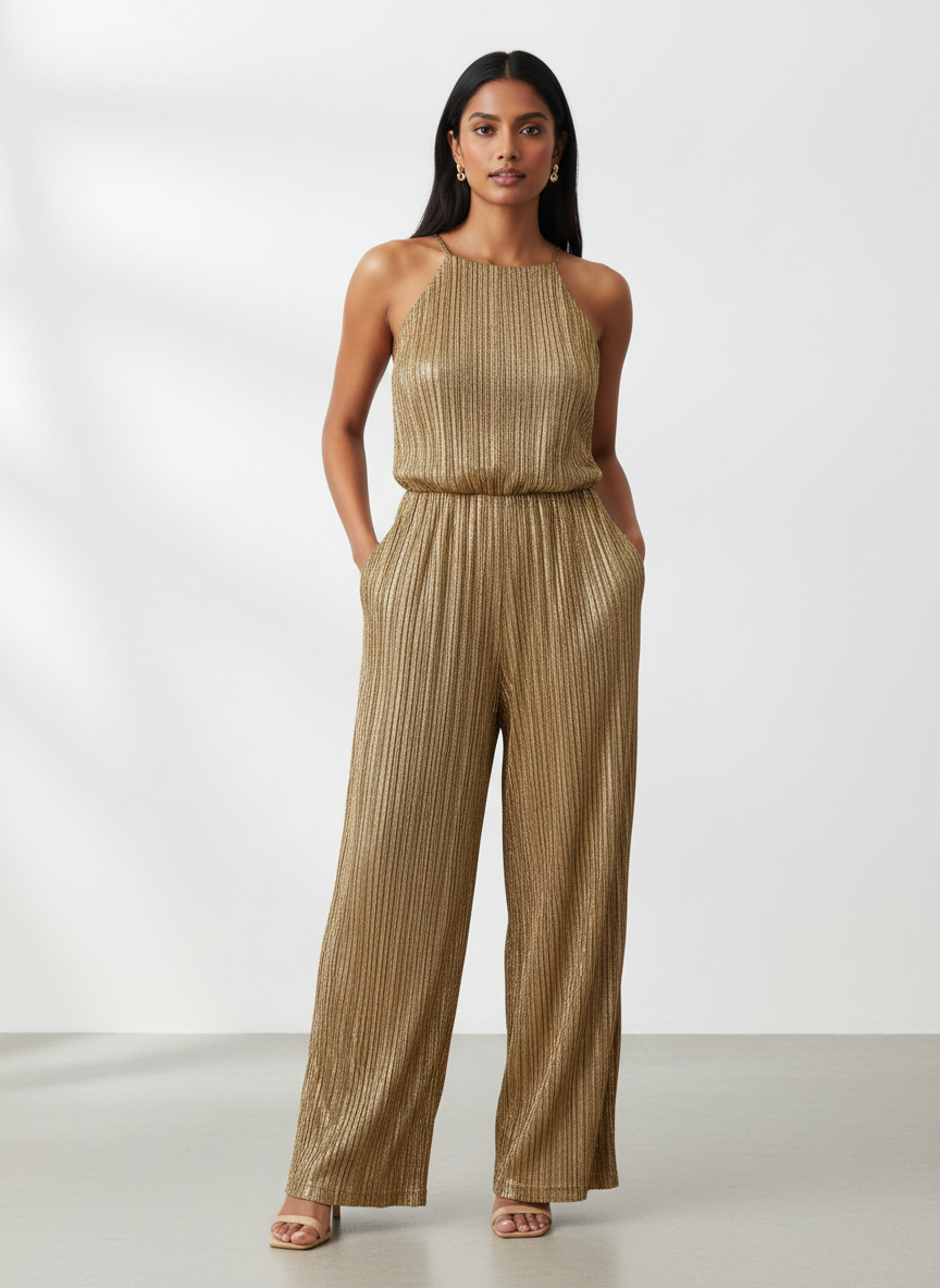 Aura Plisse Halter Jumpsuit