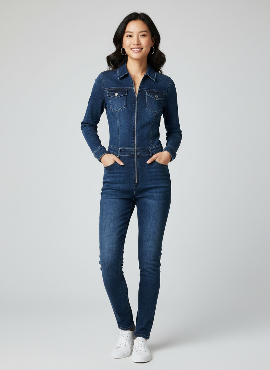Rebel Denim Zip-Front Jumpsuit