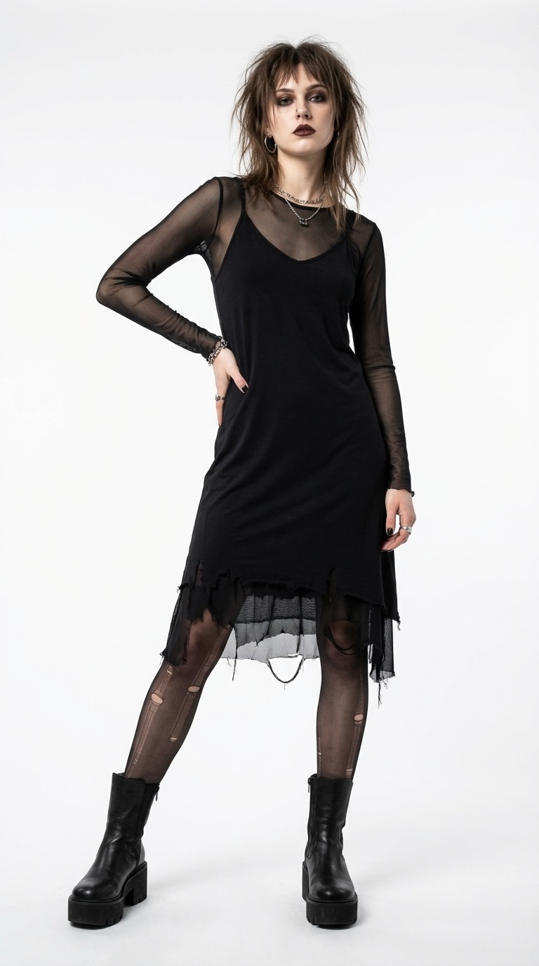 Ripped Fishnet Layering Dress