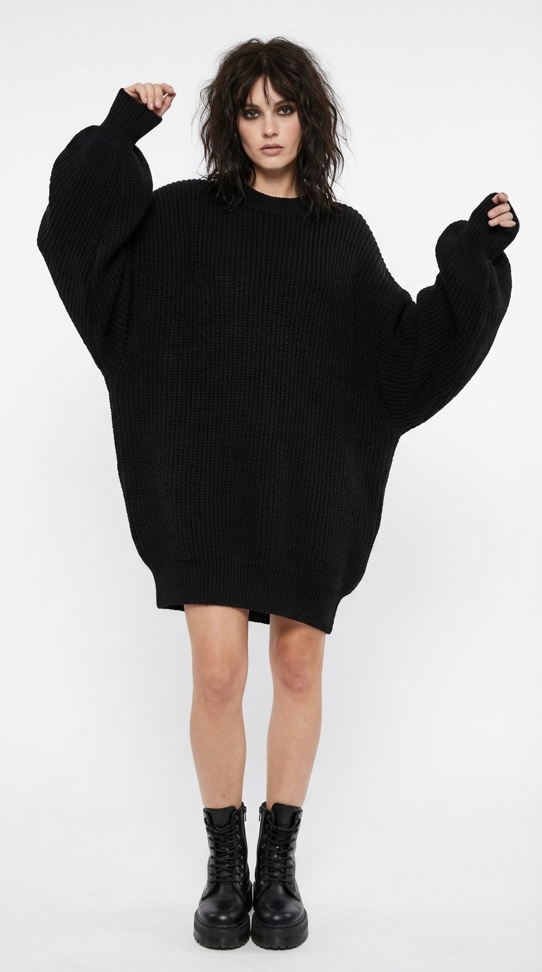 Batwing Sleeve Knit Sweater Dress