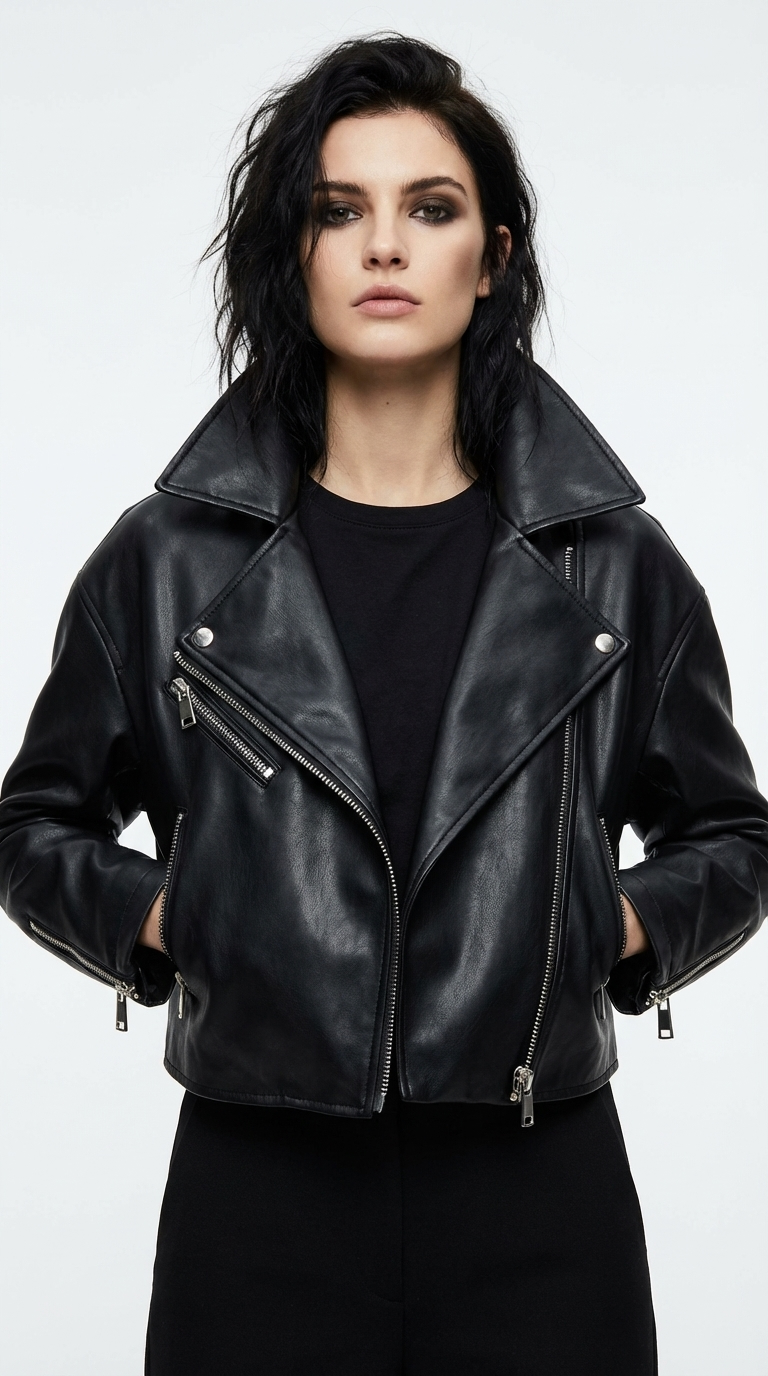 Leather Trim Moto Jacket