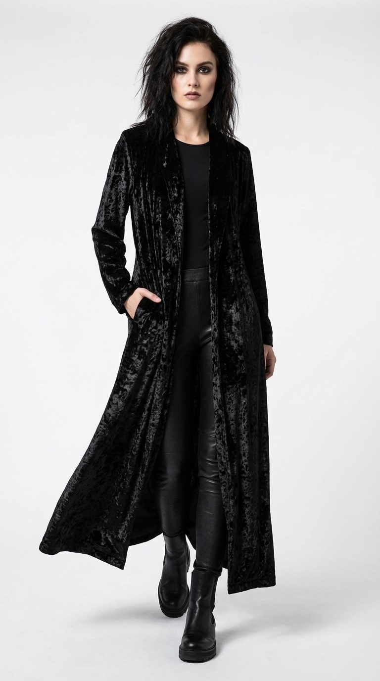 Crushed Velvet Duster Coat
