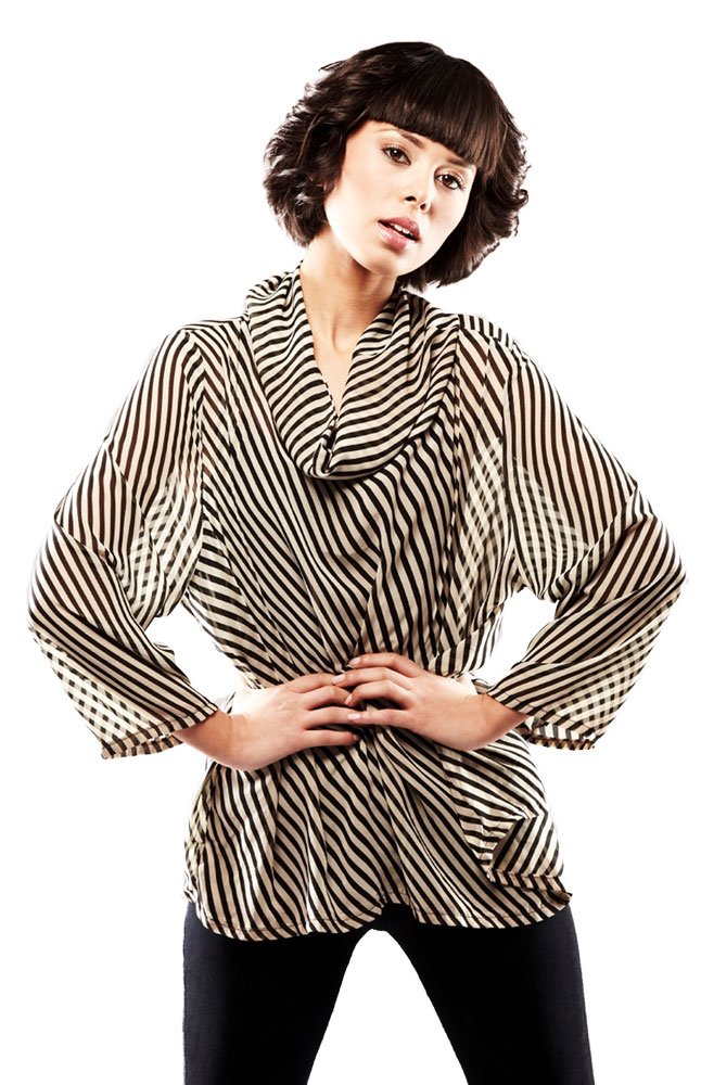 Gusso Striped Cowl Neck Top
